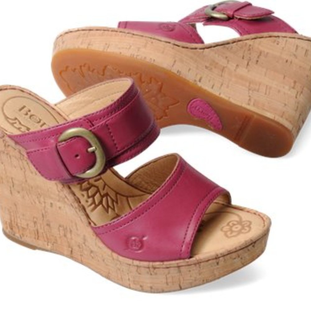 Like New Born Pink Double Strap Zee Cork Wedges Size 8 - Picture 8 of 8